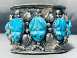 Important Hand Carved Turquoise Vintage Native American Navajo Sterling Silver Bracelet-Nativo Arts