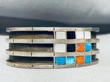 Teresa Signed Vintage Native American Navajo Quadrant Inlay Sterling Silver Turquoise Bracelet-Nativo Arts