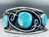 Rare Authentic Vintage Native American Navajo Blue Gem Turquoise Sterling Silver Bracelet-Nativo Arts