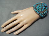 Magnificent Vintage Native American Navajo Kingman Turquoise Sterling Silver Bracelet Old-Nativo Arts