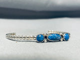 Signed Vintage Native American Navajo Lapis Sterling Silver Bracelet-Nativo Arts