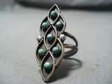 Amazing Vintage Native American Zuni Blue Gem Turquoise Sterling Silver Ring Old-Nativo Arts