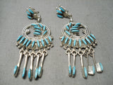 Stunning Vintage Native American Zuni Needle Turquoise Sterling Silver Dangle Earrings-Nativo Arts