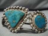 Superior Vintage Native American Navajo Morenci Turquoise Sterling Silver Bracelet Cuff-Nativo Arts