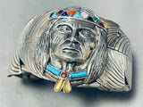 Most Detailed Vintage Native American Navajo Chief Sterling Silver Turquoise Bracelet-Nativo Arts