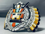 Ceremonial Vintage Native American Zuni Turquoise Kachina Sterling Silver Bracelet-Nativo Arts