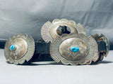 Hand Tooled Stunning Vintage Native American Navajo Turquoise Sterling Silver Concho Belt-Nativo Arts