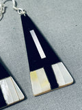 Native American Stunning Vintage Santo Domingo Inlay Jet Mother Of Pearl Large Earrings-Nativo Arts