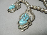 Opulent Vintage Native American Navajo Carico Lake Turquoise Sterling Silver Necklace Old-Nativo Arts