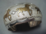 Impressive Navajo Native American Three Horses Sterling Silver Bracelet-Nativo Arts