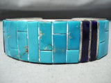 Large Wrist Vintage Native American Navajo Turquoise Inlay Sterling Silver Bracelet-Nativo Arts