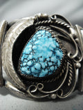 Rare Side Inlay Vintage Native American Navajo Seafoam Turquoise Sterling Silver Bracelet Old-Nativo Arts
