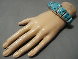 Exquisite Vintage Native American Navajo Squared Turquoise Sterling Silver Bracelet Old-Nativo Arts