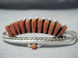 Exquisite Zuni Coral Needlepoint Sterling Silver Bracelet Native American-Nativo Arts