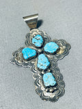 Expressive Vintage Native American Navajo Morenci Turquoise Sterling Silver Cross Pendant-Nativo Arts