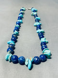 Unbelievable Native American Navajo Turquoise & Lapis Sterling Silver Necklace-Nativo Arts