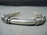 Authentic Vintage Native American Navajo Orville Tsinnie Sterling Silver Coil Bracelet Old-Nativo Arts