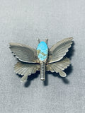 Unforgettable Vintage Native American Navajo Kingman Turquoise Sterling Silver Pin Signed-Nativo Arts