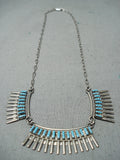Jean Hattie Vintage Native American Zuni Turquoise Sterling Silver Needlepoint Necklace Old-Nativo Arts