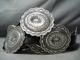 Hand Wrought Sterling Silver Vintage Native American Navajo Signed Concho Belt Old-Nativo Arts