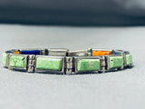 One Of Most Unique Vintage Native American Navajo Green Turquoise Sterling Silver Link Bracelet-Nativo Arts