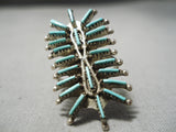 Important Vintage Native American Zuni Alice Quam Razor Turquoise Sterling Silver Ring Old-Nativo Arts