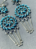 Important Vintage Native American Zuni Signd Blue Gem Turquoise Cluster Sterling Silver Earrings-Nativo Arts