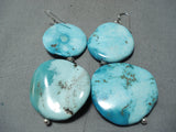 Unforgettable Vintage Native American Navajo Kingman Turquoise Sterling Silver Earrings Old-Nativo Arts