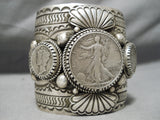One Of The Craziest Biggest Native American Navajo Al Sanchez Sterling Silver Coin Bracelet-Nativo Arts