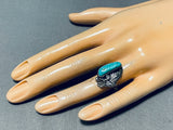 Rare Turquoise Vintage Native American Navajo Carico Lake Sterling Silver Leaf Ring-Nativo Arts