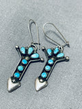 Signed Vintage Native American Zuni Blue Gem Turquoise Sterling Silver Arrow Earrings-Nativo Arts