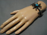 Very Rare Blue Warrior Turquoise Vintage Native American Navajo Sterling Silver Bracelet Old-Nativo Arts