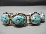 Rare Blue Warrior Turquoise Vintage Native American Navajo Sterling Silver Bracelet Old-Nativo Arts