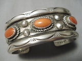 Heavy 102 Navajo Coral Sterling Silver Native American Bracelet Cuff-Nativo Arts
