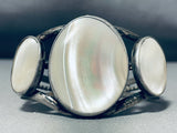 Breathtaking Vintage Native American Navajo 3 Huge Mother Of Pearl Sterling Silver Bracelet-Nativo Arts