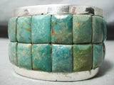 Huge Native American Green Turquoise Inlay Sterling Silver Bracelet-Nativo Arts