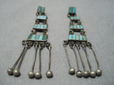 Rare Vintage Zuni Native American Blue Gem Turquoise Sterling Silver Earrings-Nativo Arts