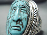 Native American Important Frnacisco Gomez Sterling Silver Hand Carved Turquoise Ring-Nativo Arts