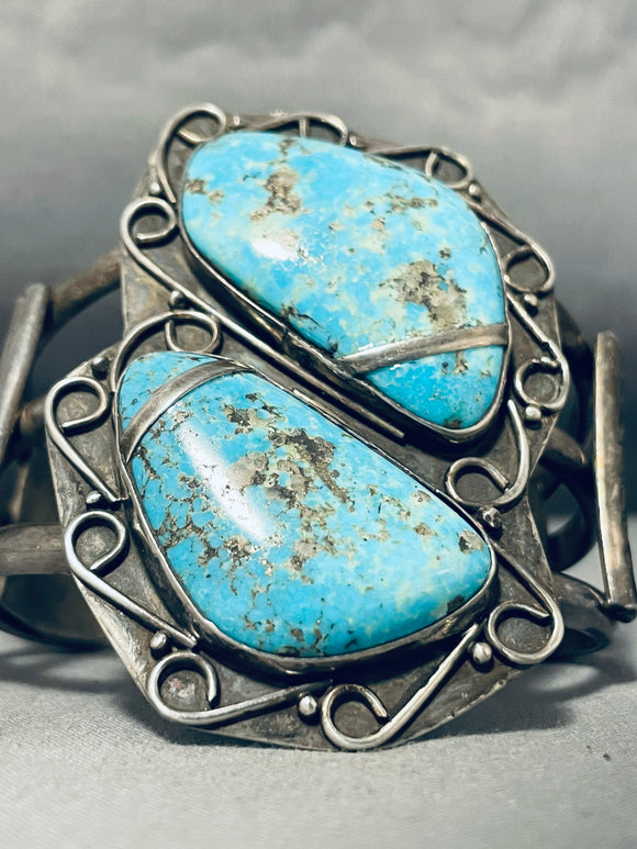 One Of The Best Vintage Native American Navajo Easter Blue Turquoise Sterling Silver Bracelet-Nativo Arts