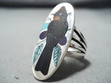 Fascinating Zuni Jet Sterling Silver Blackbird Ring Native American-Nativo Arts