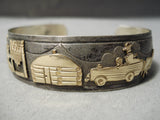Detailed Vintage Native American Navajo Gold Sterling Silver Bracelet Old-Nativo Arts