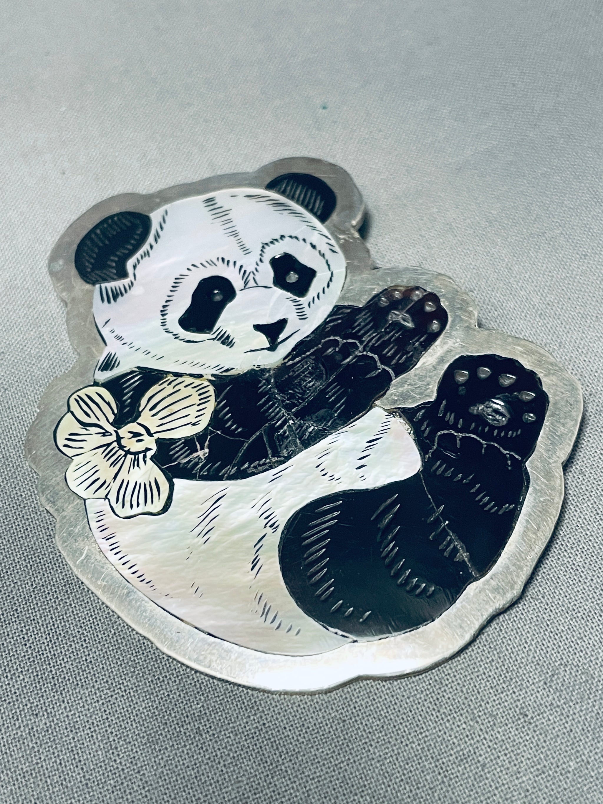 Important Vintage Native American Zuni Panda Bear Vintage Sterling