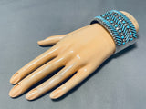 One Of The Best Vintage Native American Zuni Slanted Turquoise Sterling Silver Bracelet-Nativo Arts
