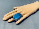 Massive Vintage Native American Navajo Blue Diamond Turquoise Sterling Silver Ring-Nativo Arts