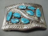 Carmelita Simplicio Vintage Native American Zuni Morenci Turquoise Sterling Silver Buckle Old-Nativo Arts