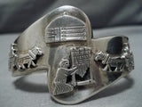 Incredible Vintage Navajo Carved Sterling Silver Native American Bracelet Old-Nativo Arts