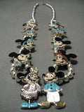 Rare Native American Zuni Inlay Turquoise Sterling Silver Disney Squash Blossom Necklace-Nativo Arts