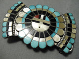 Very Detailed!! Vintage Zuni Native American Turquoise Sterling Silver Buckle-Nativo Arts