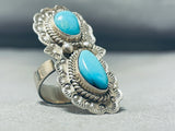 Captivating Vintage Native American Navajo 2 Blue Gem Turquoise Sterling Silver Huge Ring-Nativo Arts