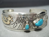 Rare Vintage Native American Navajo Gold Bear Carico Lake Turquoise Sterling Silver Bracelet-Nativo Arts